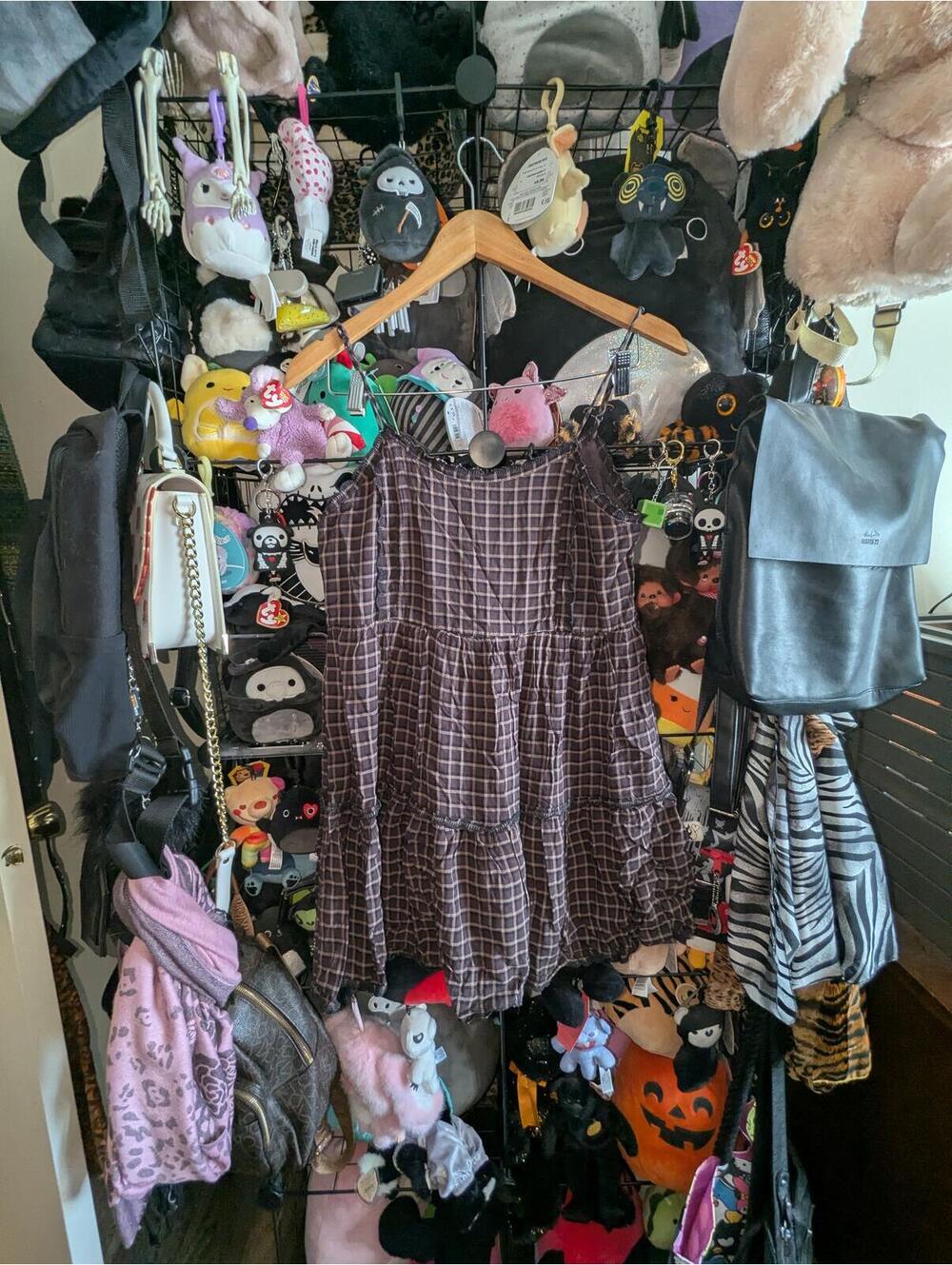 Urban Outfitters Brown Plaid Tiered Babydoll Dress
